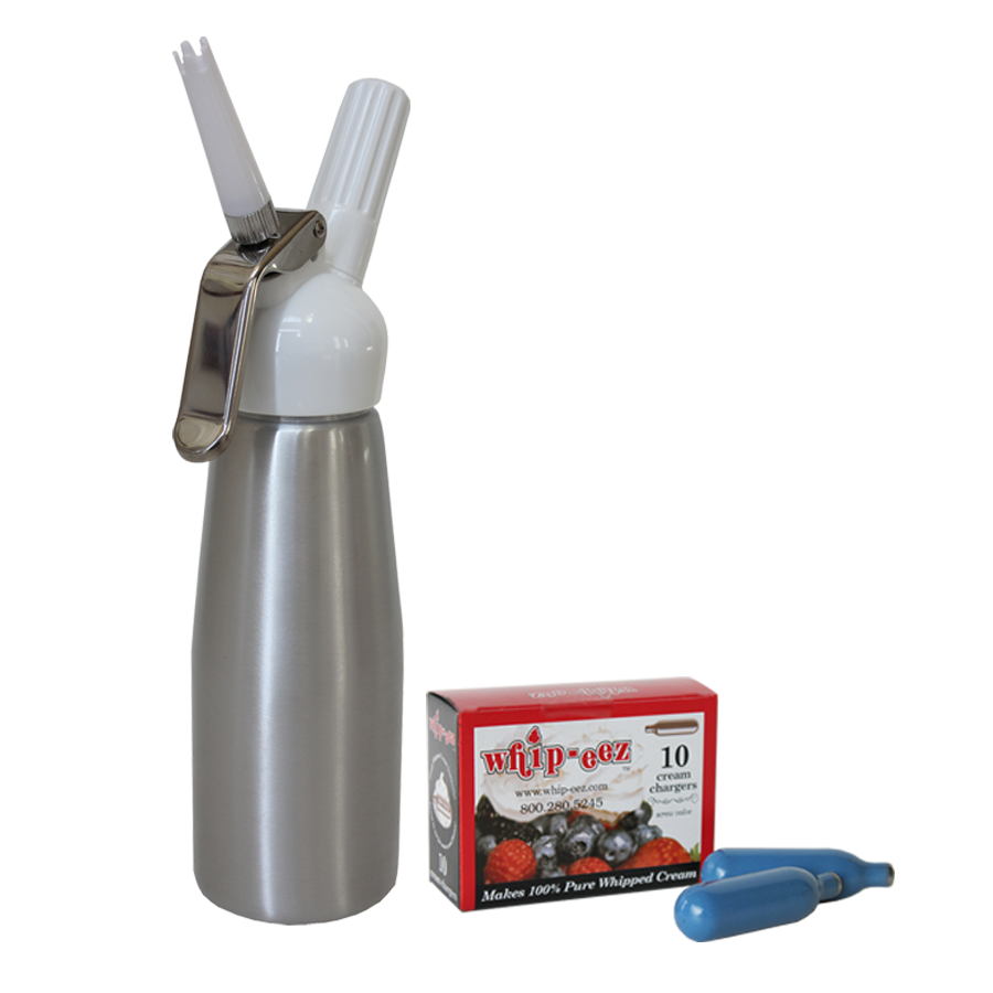 Silver 1/2 Liter Whipped Cream Dispenser w/Free 10pk N2o Chargers