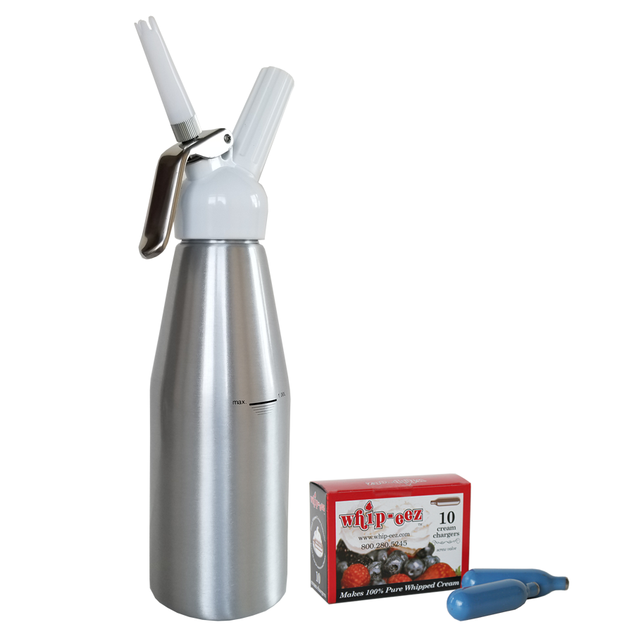 1 Liter Whipped Cream Dispenser w/plastic head + Free 10pk N2o Chargers