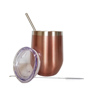 12oz Rose Gold Stainless Steel Hot/Cold Tumblers w/Lid, Straw & Brush