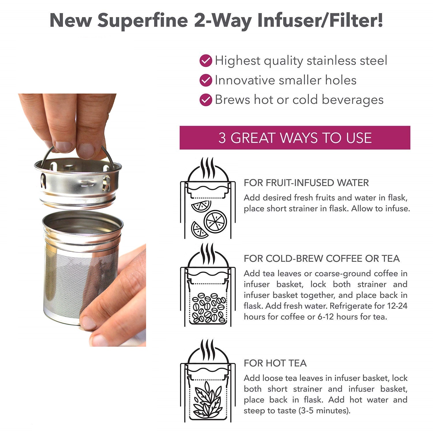 Premium Glass Infuser Bottle for Tea, Coffee & Fruit