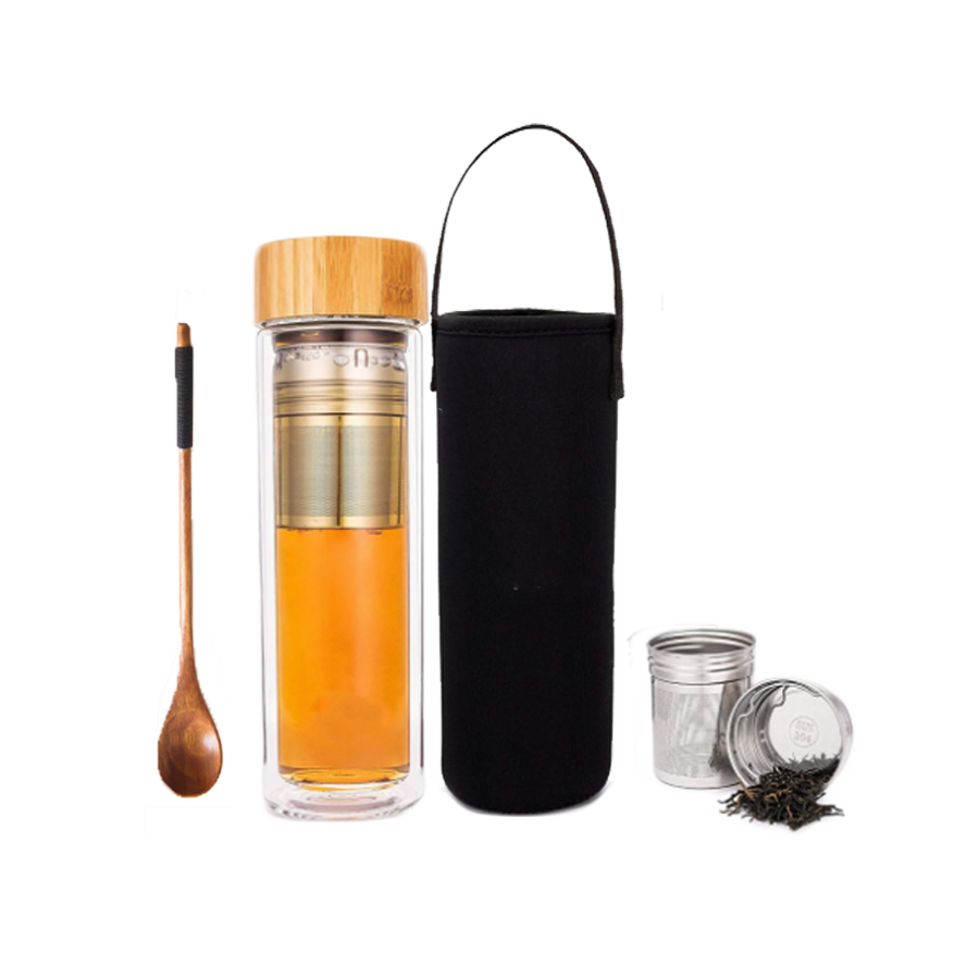 Stainless Steel Bamboo Travel Thermos Portable Tea Infuser and