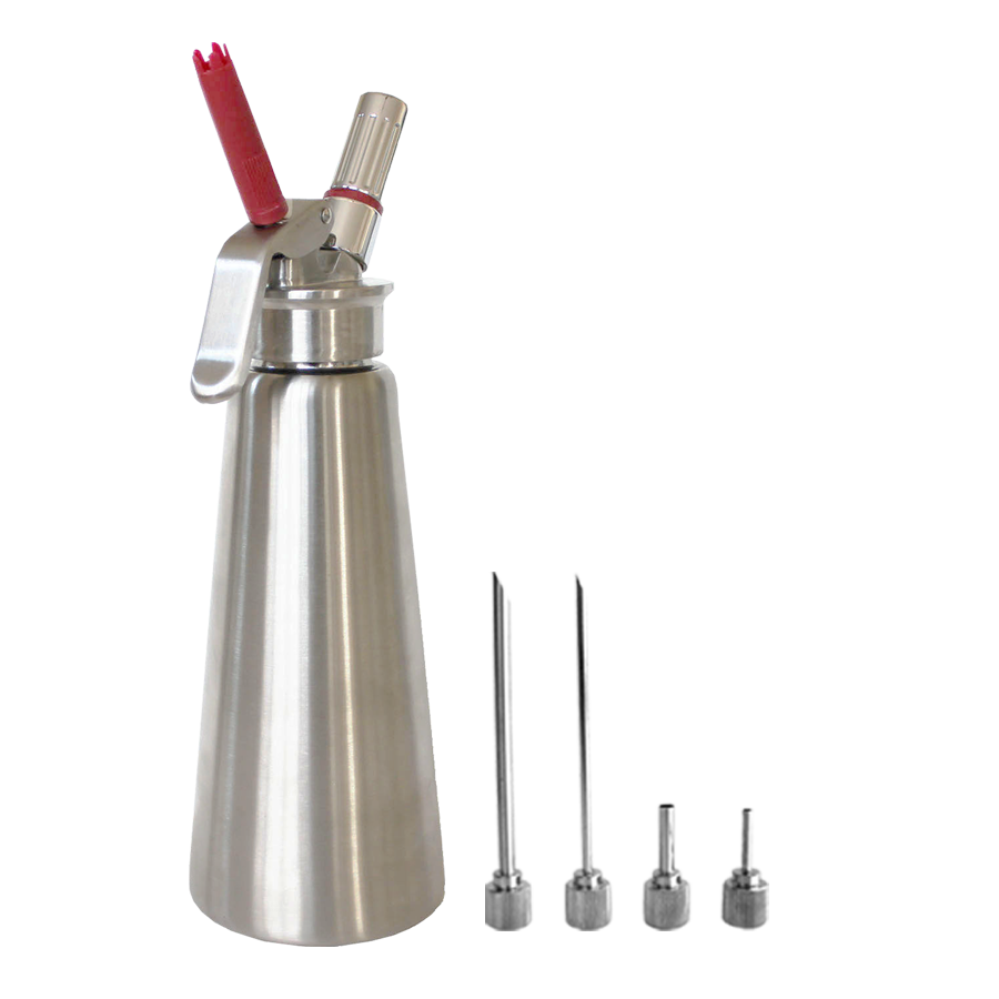 1 Liter Stainless Steel Whip Cream Dispenser (one pc tips) +Injector Tips Bundle