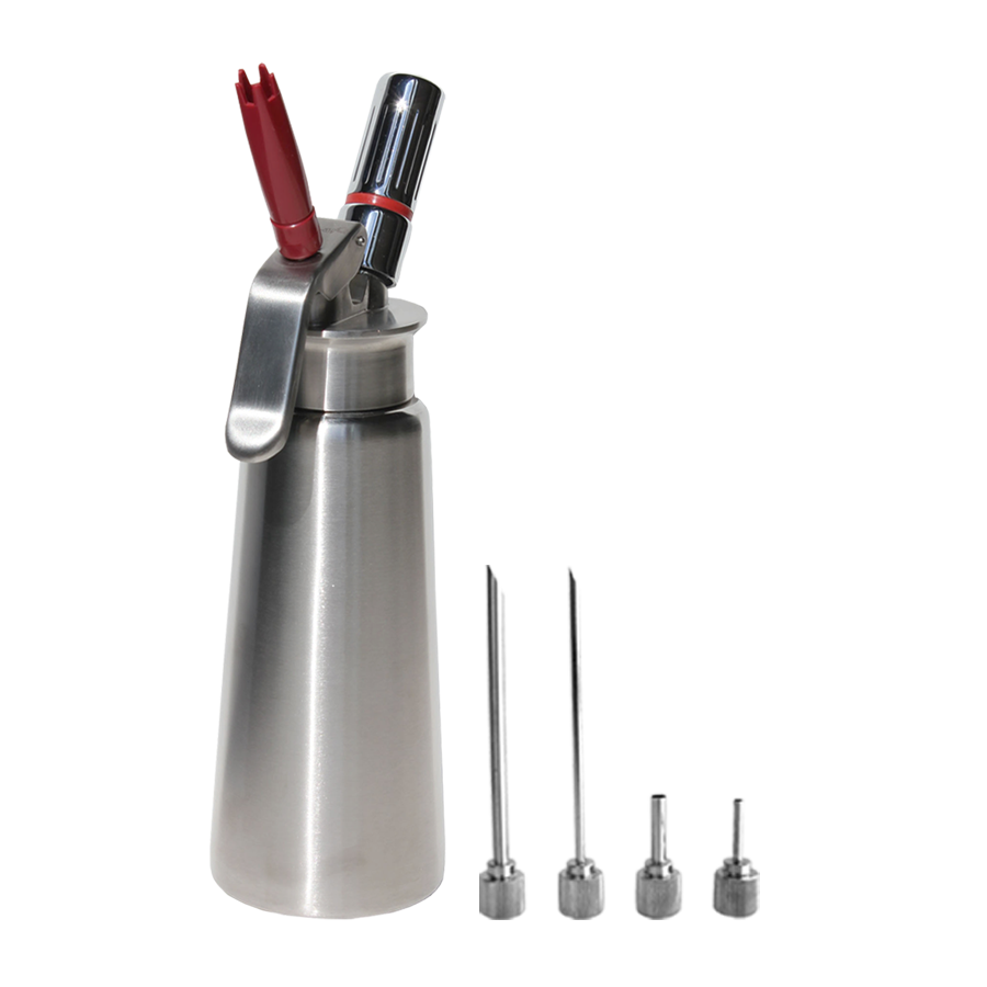 1/2 liter Stainless Steel Whipped Cream Dispenser (one pc tips) + Injector Tips Bundle